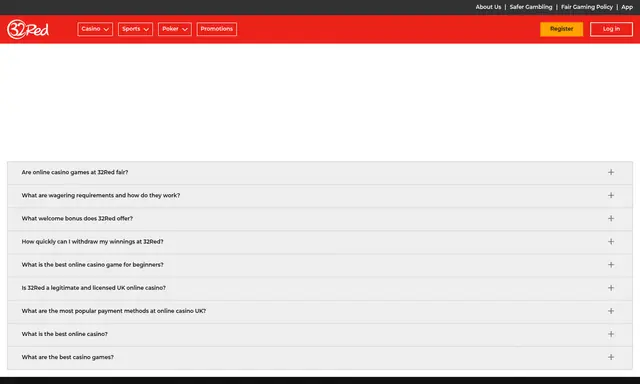 32Red homepage on desktop, captured August 2026