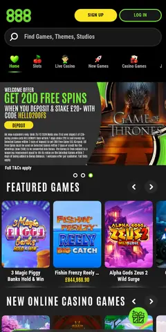 888 Casino mobile site, captured September 2026