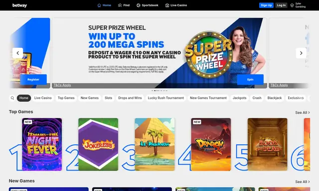 Betway homepage on desktop, captured August 2026