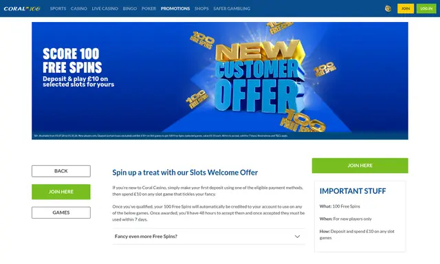 Coral promotions page on desktop, captured August 2026
