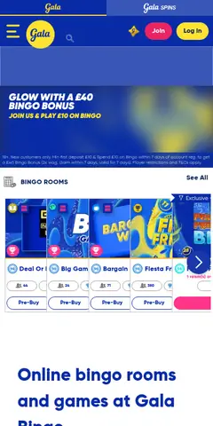 Gala Bingo mobile site, captured August 2026