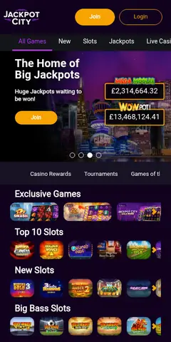 Jackpot City mobile site, captured August 2026