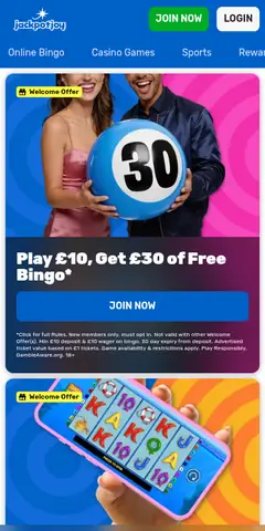 Jackpotjoy mobile site, captured September 2026