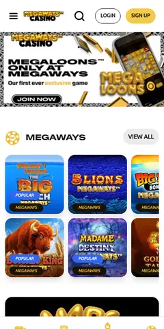 Megaways Casino mobile site, captured September 2026