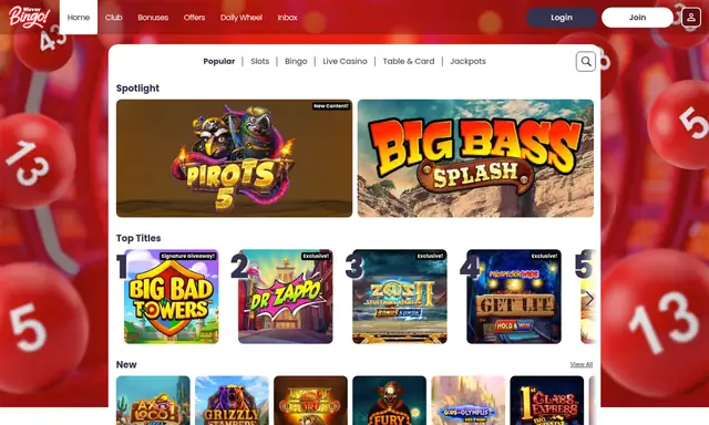 Mirror Bingo slots lobby on desktop, captured September 2026