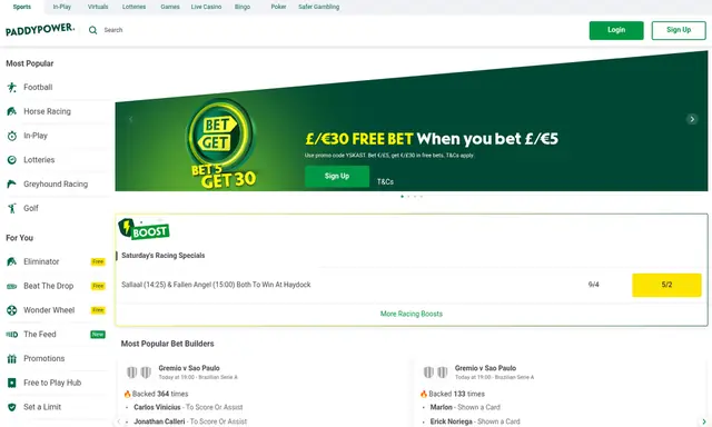 Paddy Power homepage on desktop, captured August 2026
