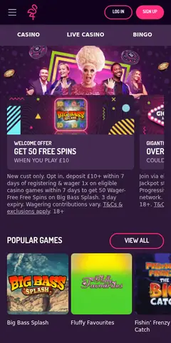 Pink Casino mobile site, captured August 2026
