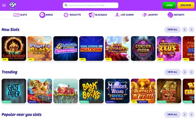 PlayOJO slots lobby on desktop, captured September 2026