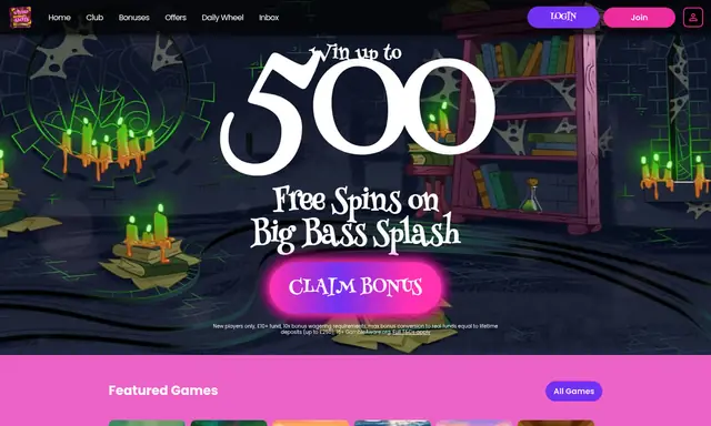 Wizard Slots homepage on desktop, captured September 2026